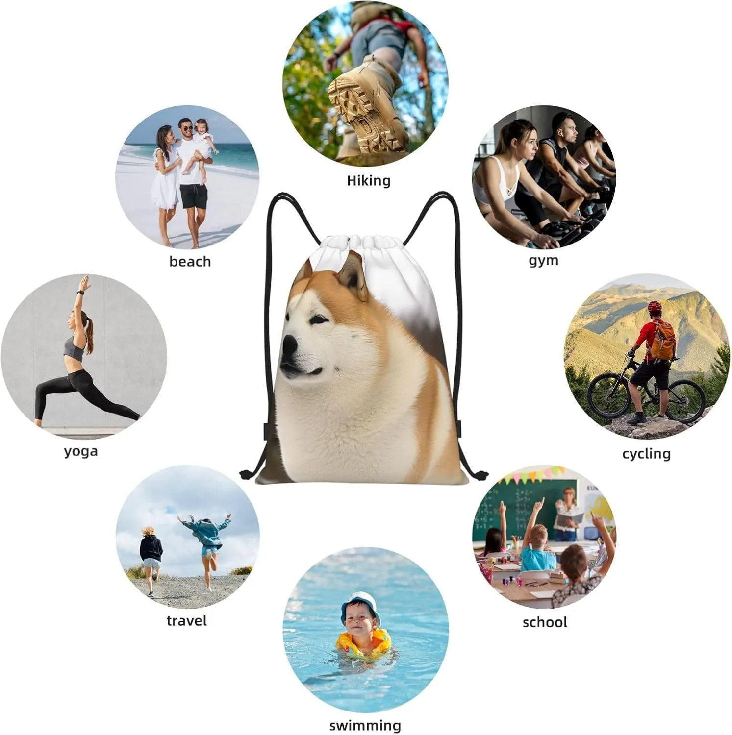 Akita Drawstring Backpack for Men Women Sports Sackpack Waterproof Gym Sack Draw String Cinch Bags Medium