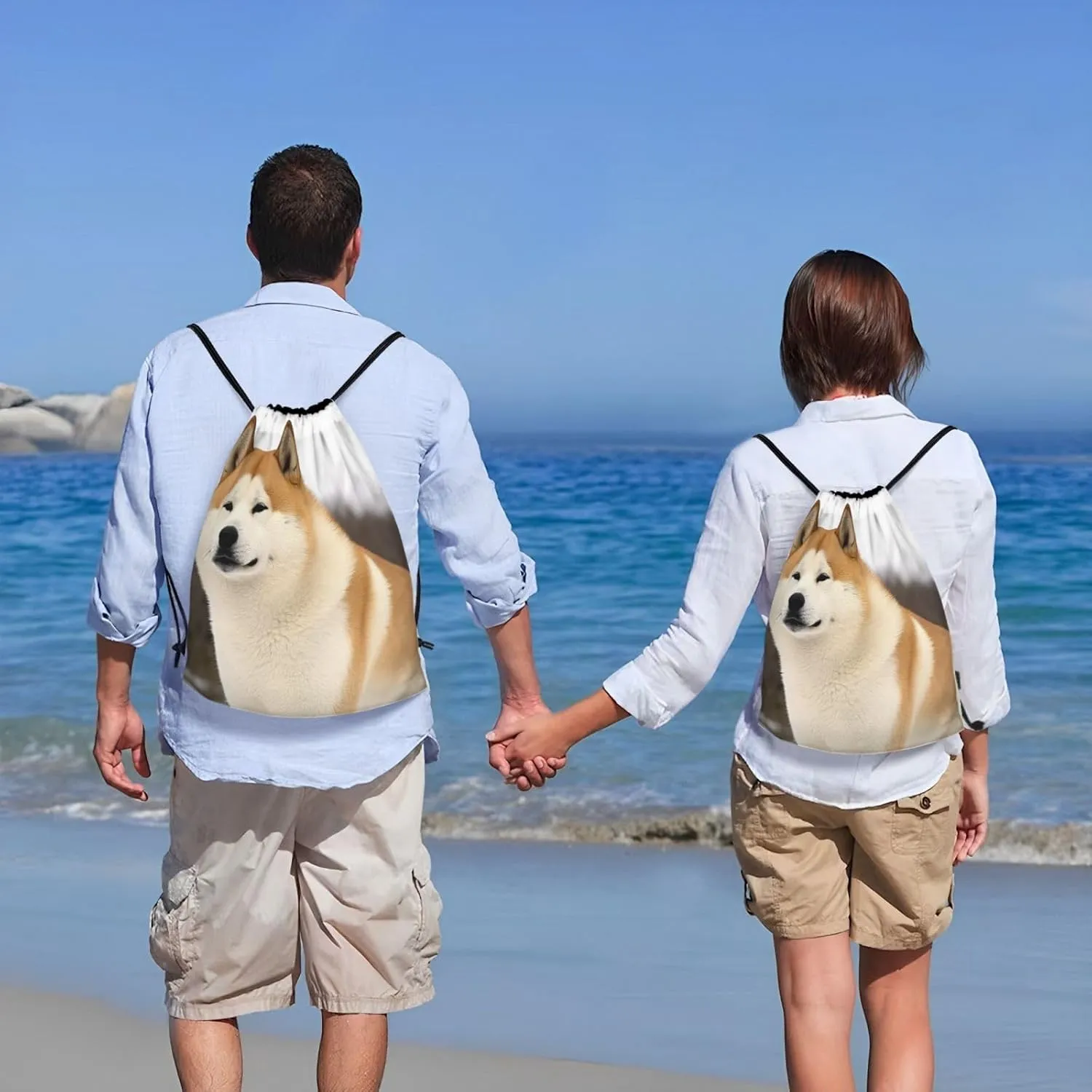 Akita Drawstring Backpack for Men Women Sports Sackpack Waterproof Gym Sack Draw String Cinch Bags Medium