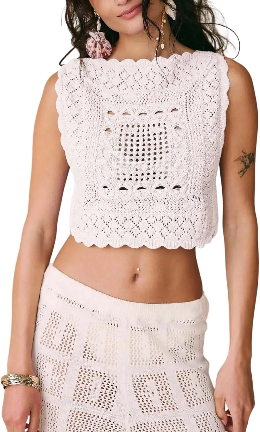 Amiblvowa Knit Vest Top Women Y2k Sexy Summer Slim Fit Crewneck Tank Sleeveless Going Out Knitted Cropped Crochet Sweater
