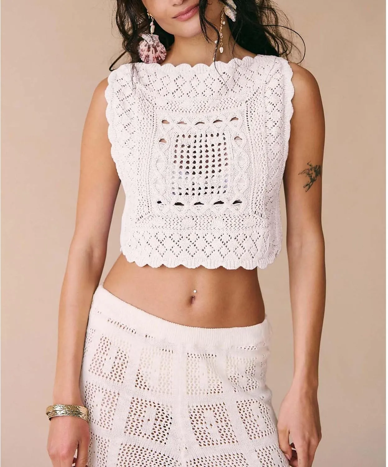 Amiblvowa Knit Vest Top Women Y2k Sexy Summer Slim Fit Crewneck Tank Sleeveless Going Out Knitted Cropped Crochet Sweater