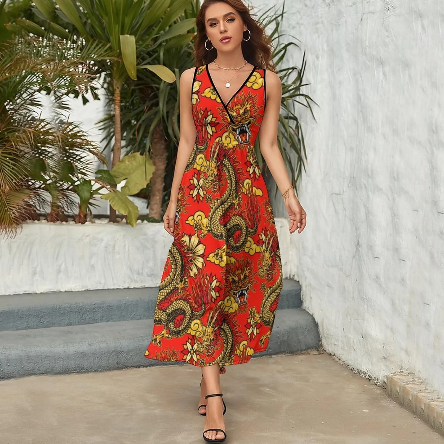 AMRANDOM Women's Sleeveless Casual T Shirt Dress for Women Flowy Tunic Dress