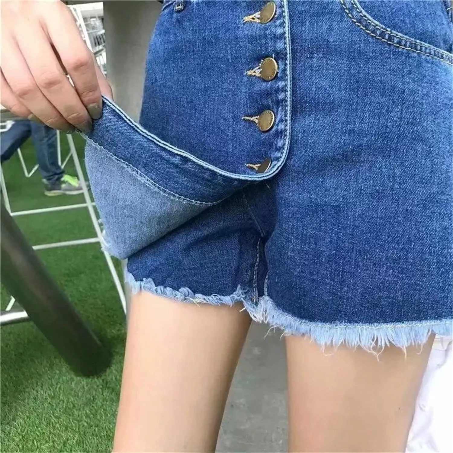 Andongnywell Women's Casual Button Down Denim Skirt High Waist Bodycon Pockets Short Skirt Button Front