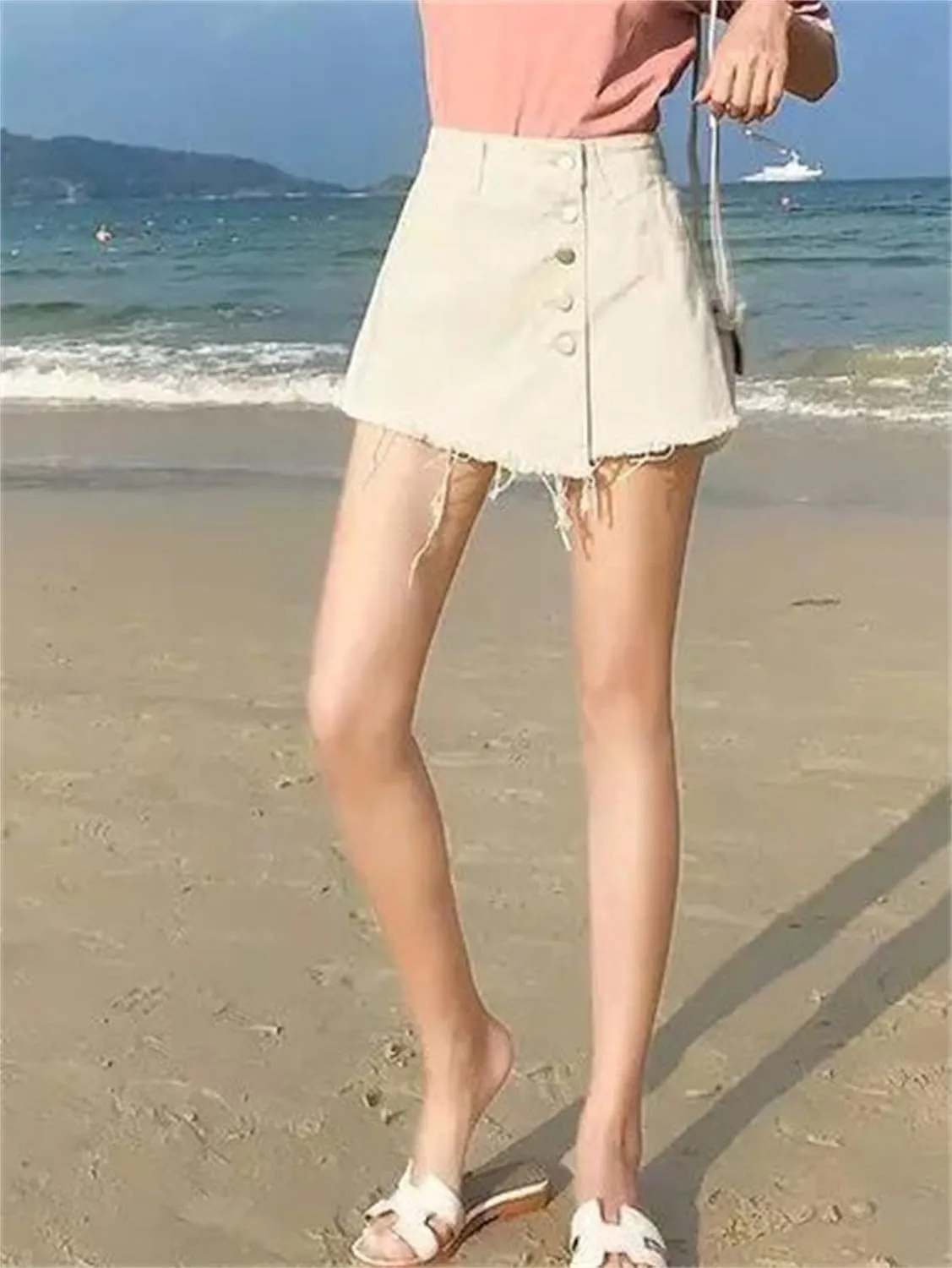 Andongnywell Women's Casual Button Down Denim Skirt High Waist Bodycon Pockets Short Skirt Button Front