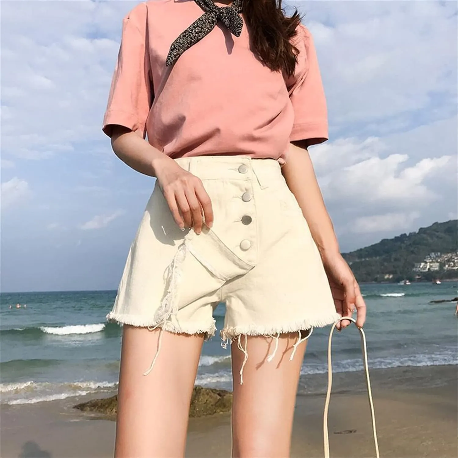 Andongnywell Women's Casual Button Down Denim Skirt High Waist Bodycon Pockets Short Skirt Button Front