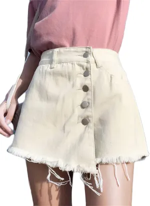 Andongnywell Women's Casual Button Down Denim Skirt High Waist Bodycon Pockets Short Skirt Button Front