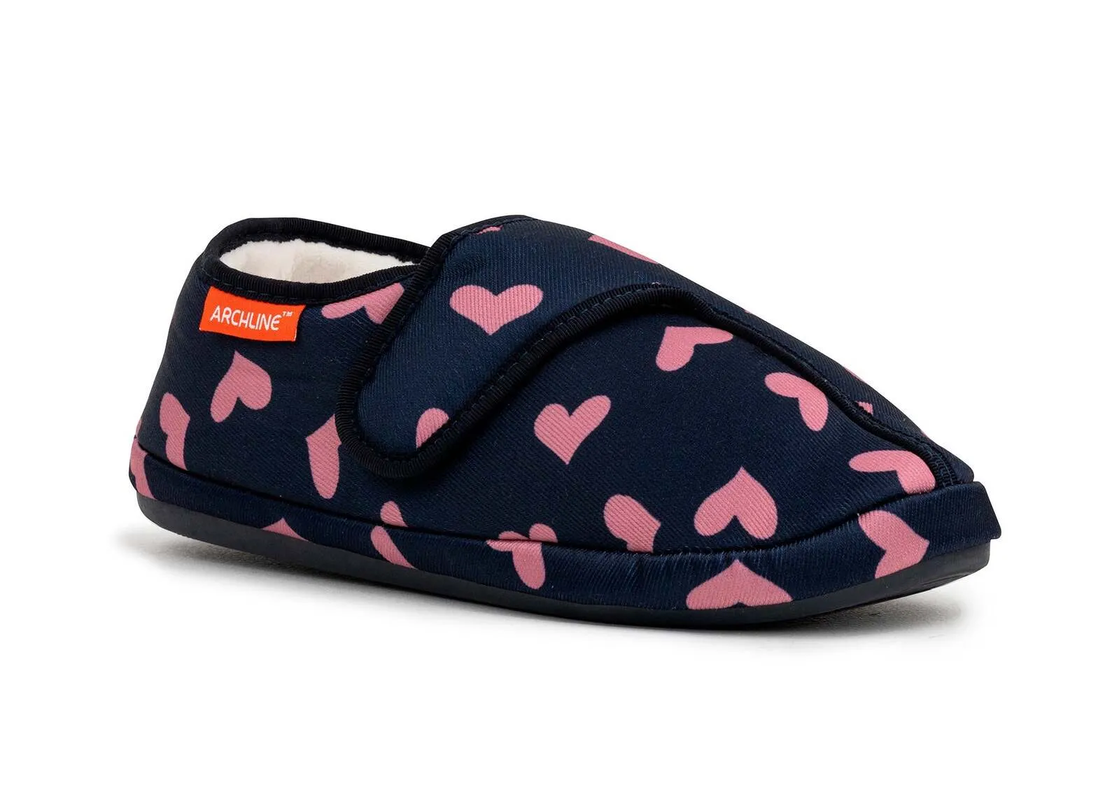 ARCHLINE Orthotic Plus Slippers Closed Scuffs Pain Relief Moccasins - Navy Hearts