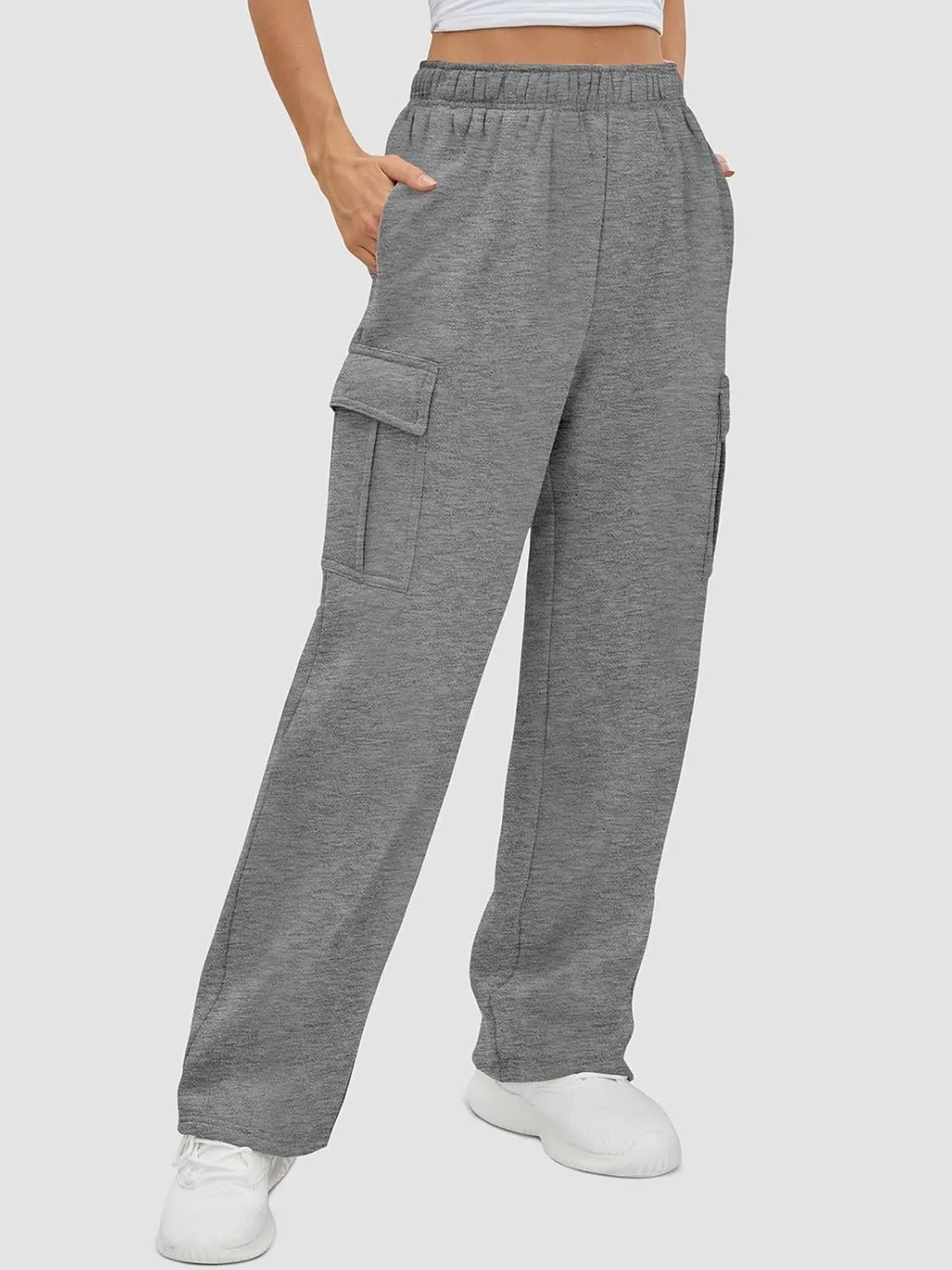 ATHMILE Womens Cargo Sweatpants Casual Baggy Fleece High Waisted Joggers Pants
