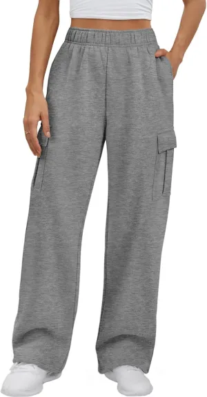 ATHMILE Womens Cargo Sweatpants Casual Baggy Fleece High Waisted Joggers Pants
