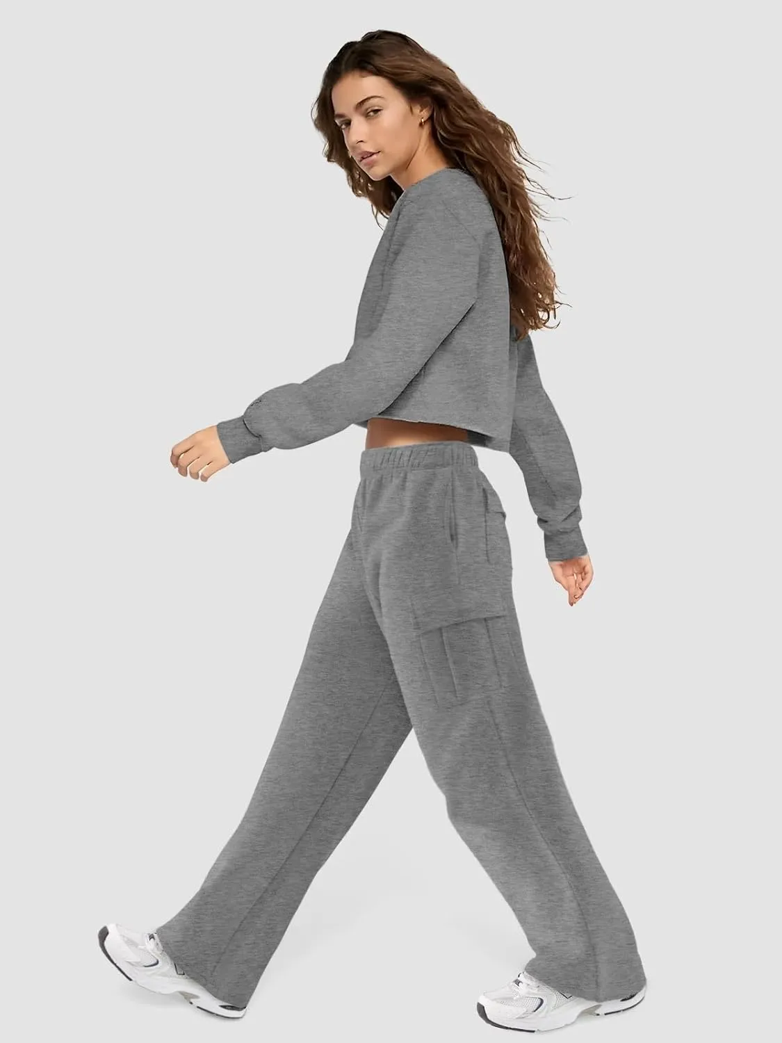 ATHMILE Womens Cargo Sweatpants Casual Baggy Fleece High Waisted Joggers Pants