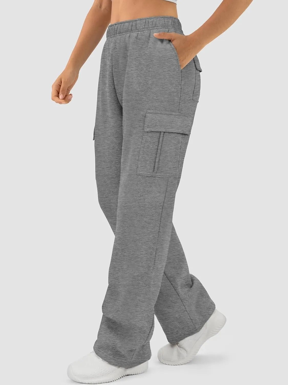 ATHMILE Womens Cargo Sweatpants Casual Baggy Fleece High Waisted Joggers Pants