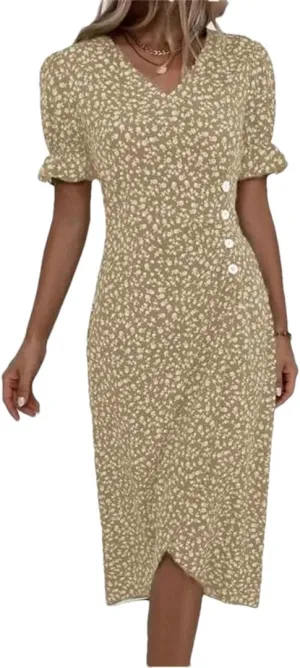 Autumn Floral Bodycon Midi Dress for Women V Neck Long Sleeve Ruched Slim Fit Dresses Sexy Dresses