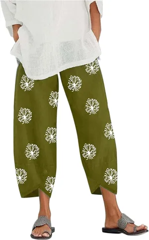 Bengbobar Linen Capri Pants for Women Wide Leg Sweatpants Casual Summer Capri Pants Comfy Baggy Trousers Palazzo Lounge