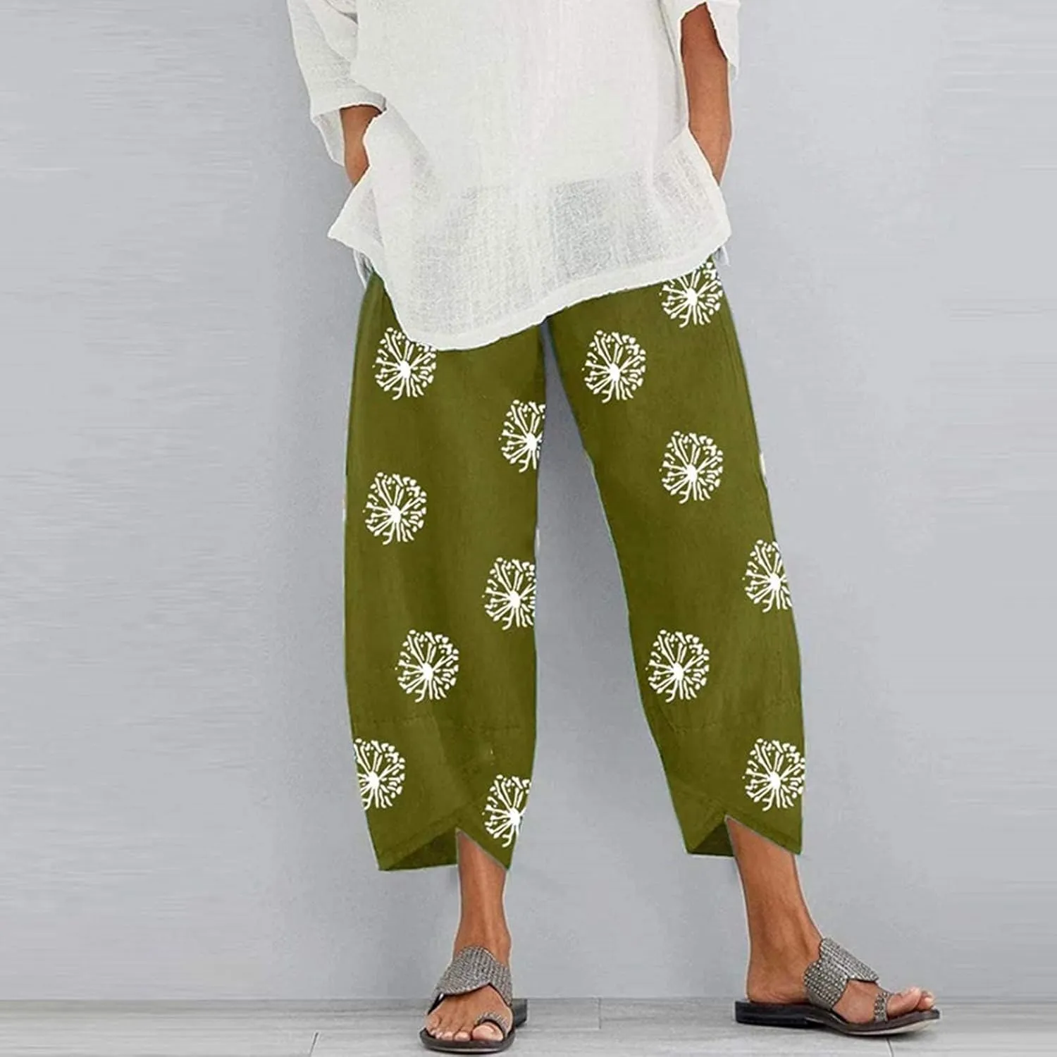 Bengbobar Linen Capri Pants for Women Wide Leg Sweatpants Casual Summer Capri Pants Comfy Baggy Trousers Palazzo Lounge