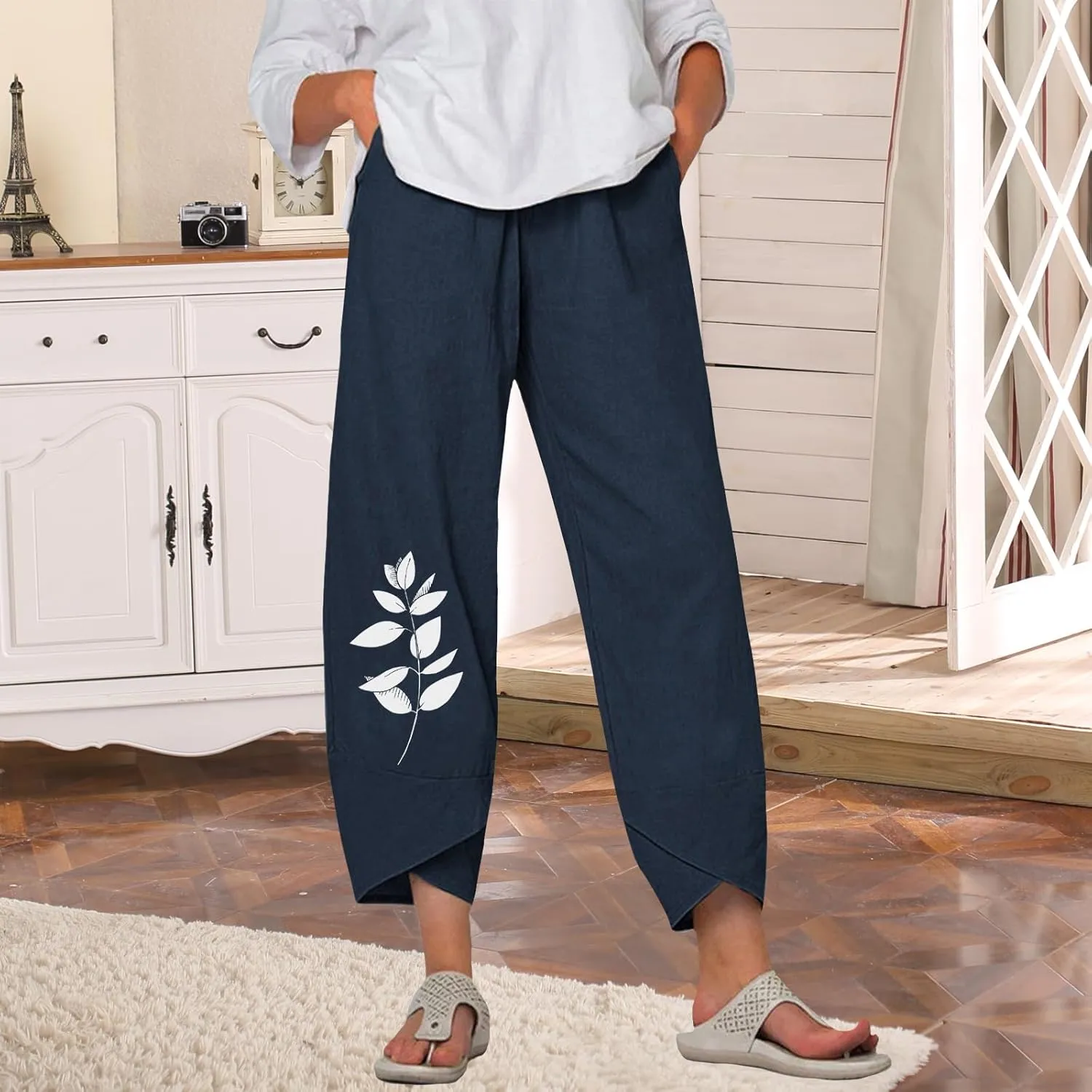 Bengbobar Linen Capris for Women Wide Leg Sweatpants Casual Petite Linen Pants Baggy Palazzo Cropped Summer Beach Trousers