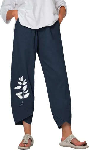 Bengbobar Linen Capris for Women Wide Leg Sweatpants Casual Petite Linen Pants Baggy Palazzo Cropped Summer Beach Trousers