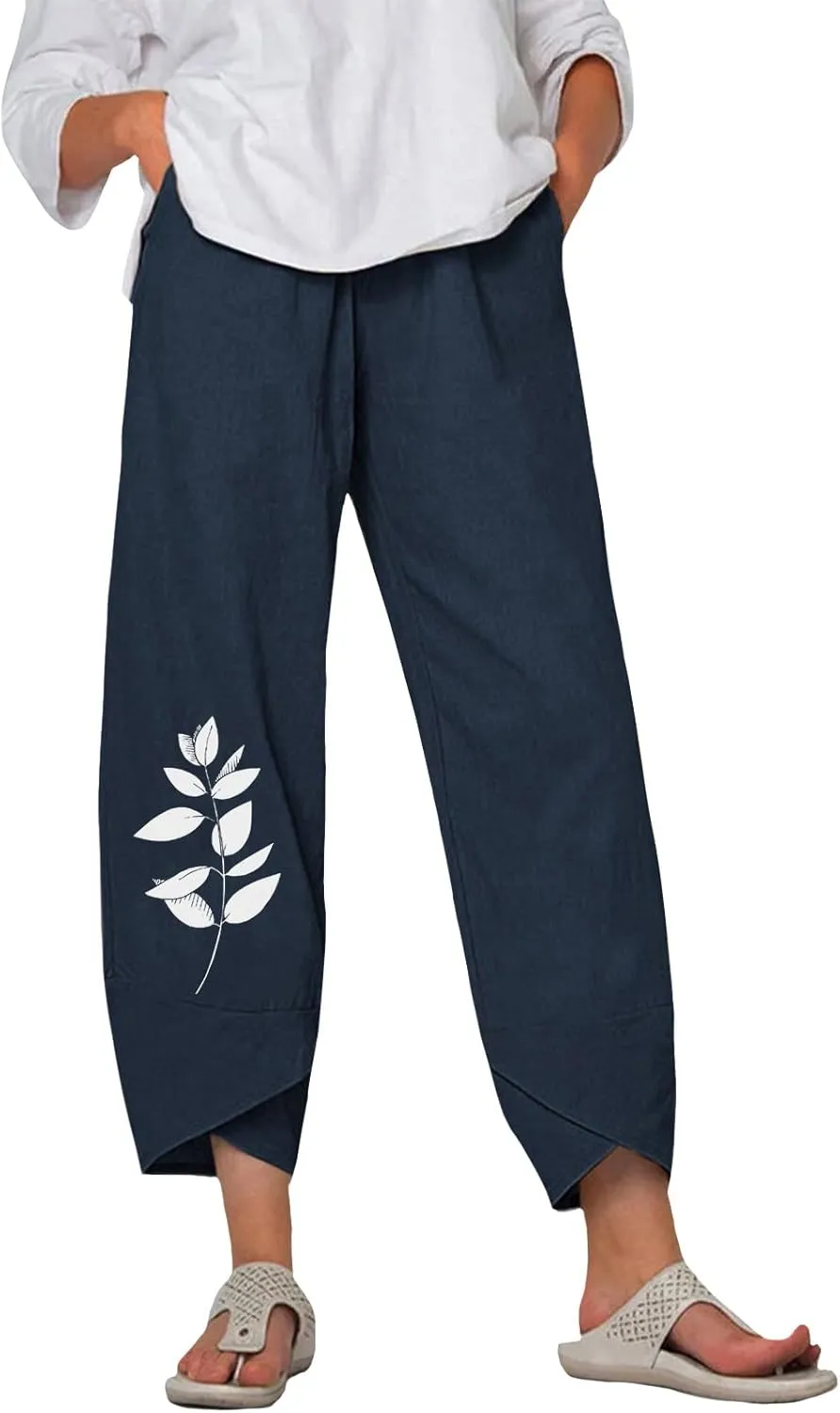 Bengbobar Linen Capris for Women Wide Leg Sweatpants Casual Petite Linen Pants Baggy Palazzo Cropped Summer Beach Trousers