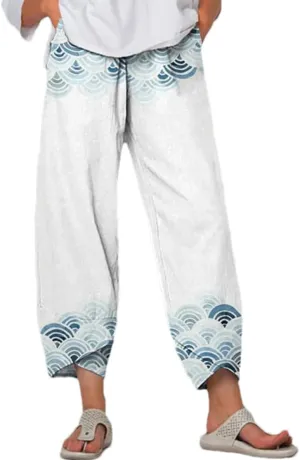 Bengbobar Linen Pants Women Wide Leg Sweatpants Casual Capri Pants Baggy Trousers Palazzo Pants Cropped Summer Trousers
