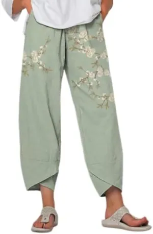 Bengbobar Linen Pants Women Wide Leg Sweatpants Casual Capri Pants Baggy Trousers Palazzo Pants Cropped Summer Trousers