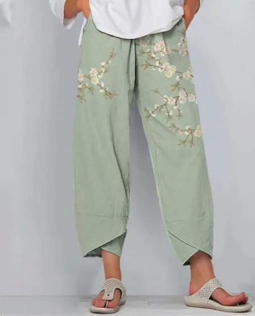 Bengbobar Linen Pants Women Wide Leg Sweatpants Casual Capri Pants Baggy Trousers Palazzo Pants Cropped Summer Trousers