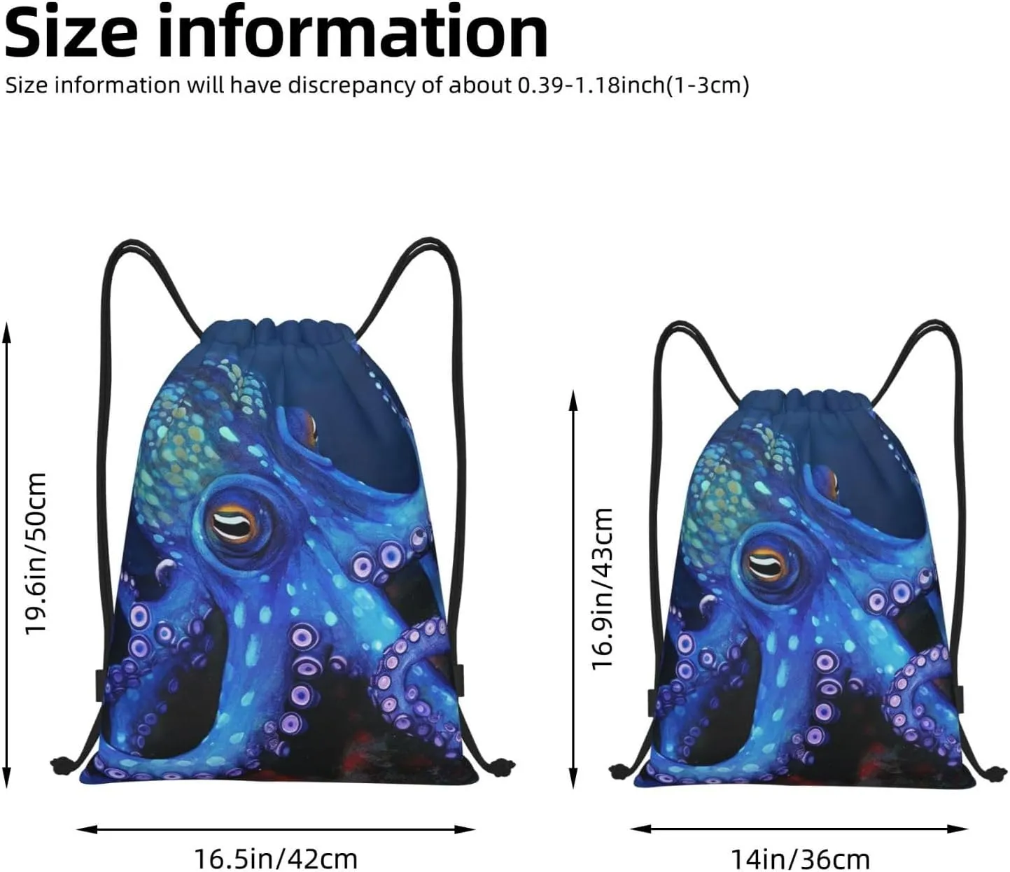 Blue Octopus Drawstring Backpack for Men Women Sports Sackpack Waterproof Gym Sack Draw String Cinch Bags Small