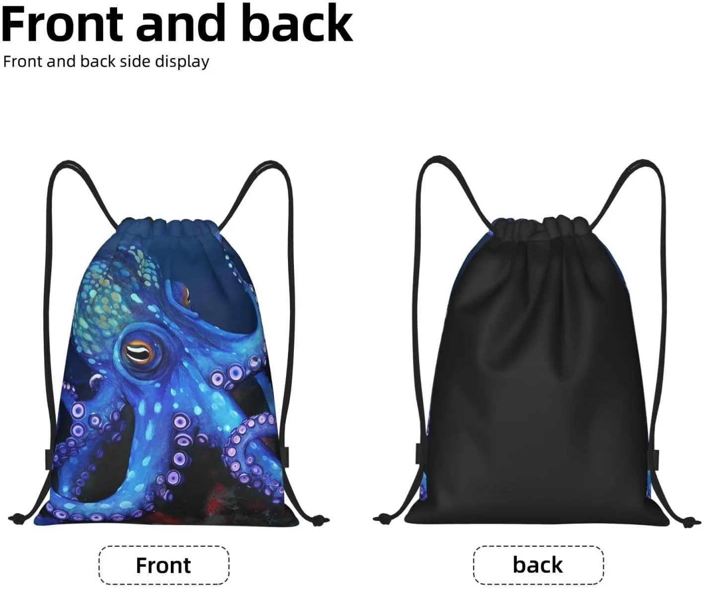 Blue Octopus Drawstring Backpack for Men Women Sports Sackpack Waterproof Gym Sack Draw String Cinch Bags Small