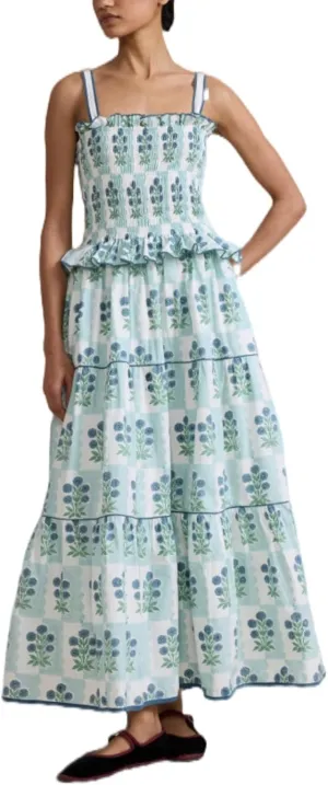 Bohemian Smocked Maxi Dresses for Women Summer Spaghetti Strap Floral Print Sundress Ruffle Color Block Tiered Dress