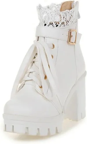 Boots for Women Lug Sole Combat Ankle Bootie Lace up Low Chunky Block Boots Fashion Causal Shoes Wide Calf Comfortable