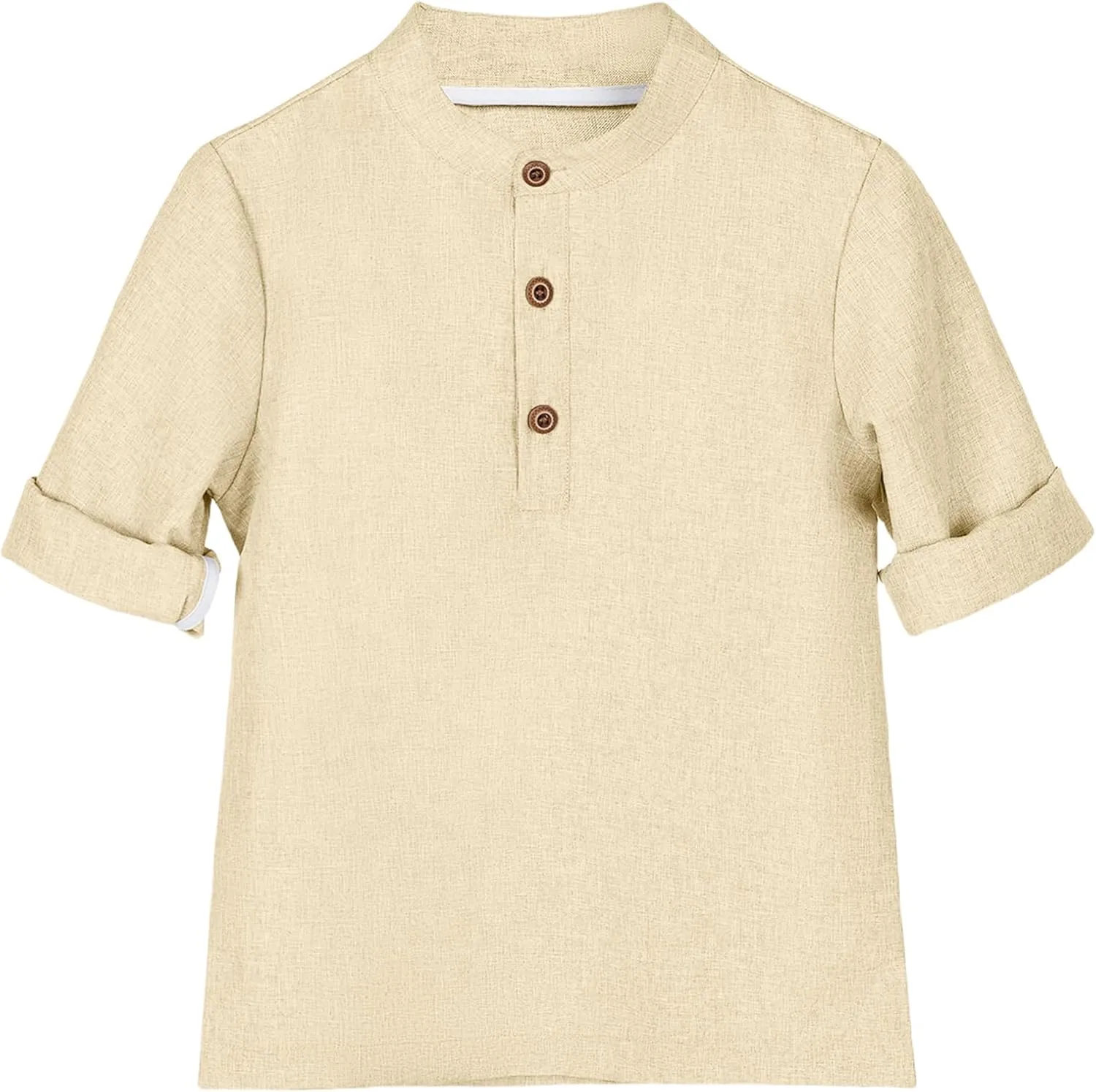 Boys Linen Henley Shirt for Kids Button Down Long Sleeve Dress Shirts Summer Beach Casual T Shirt