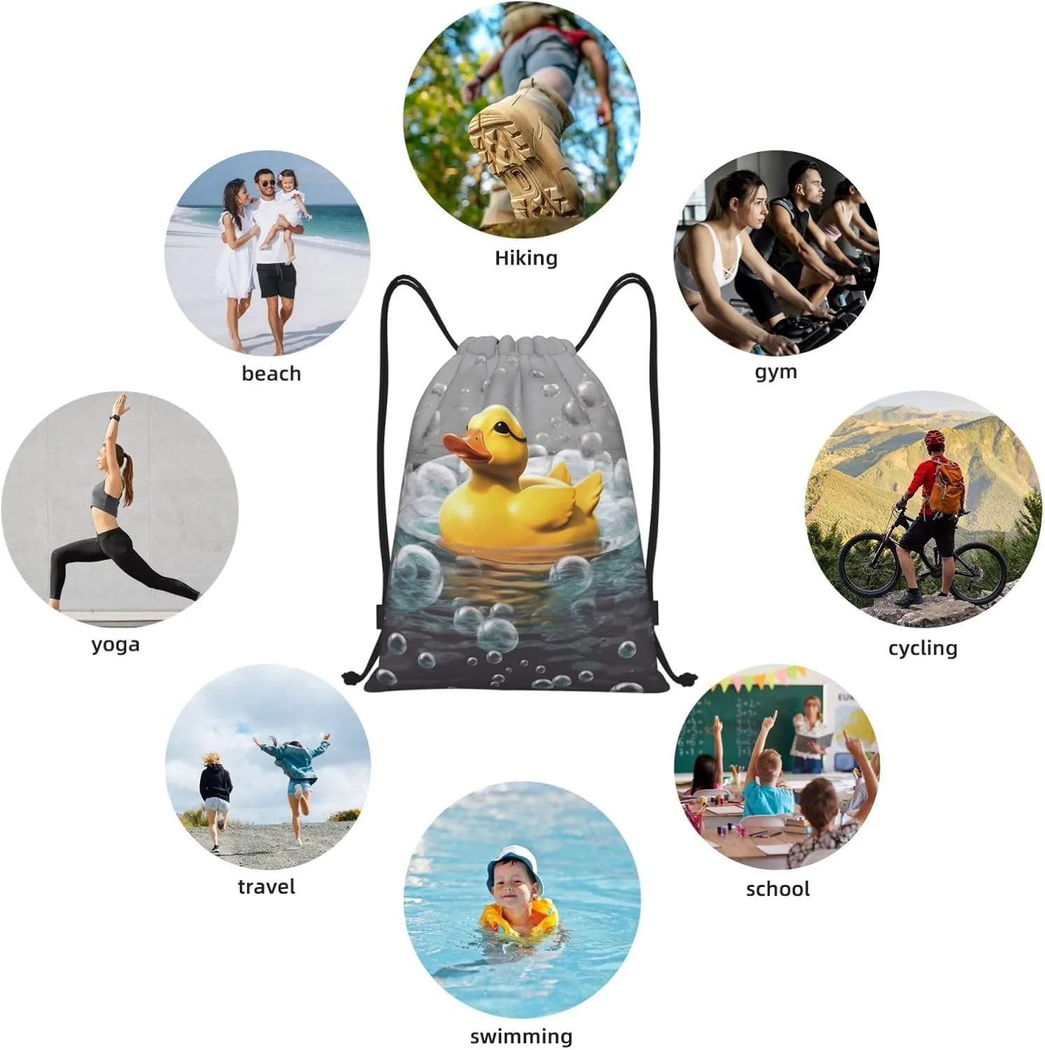 Bubble Duck Drawstring Backpack for Men Women Sports Sackpack Waterproof Gym Sack Draw String Cinch Bags Small