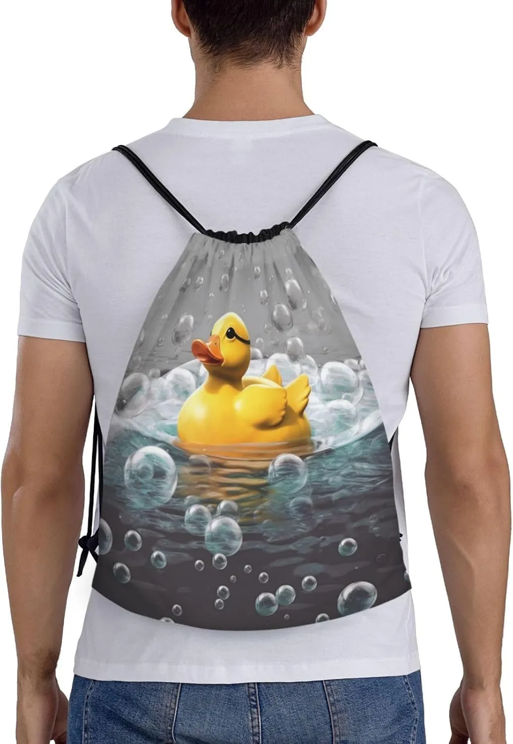 Bubble Duck Drawstring Backpack for Men Women Sports Sackpack Waterproof Gym Sack Draw String Cinch Bags Small