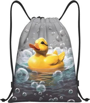 Bubble Duck Drawstring Backpack for Men Women Sports Sackpack Waterproof Gym Sack Draw String Cinch Bags Small