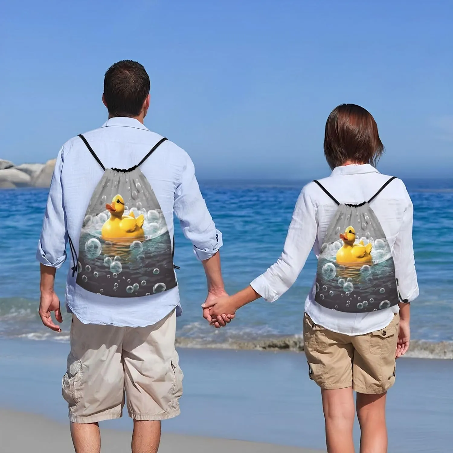 Bubble Duck Drawstring Backpack for Men Women Sports Sackpack Waterproof Gym Sack Draw String Cinch Bags Small