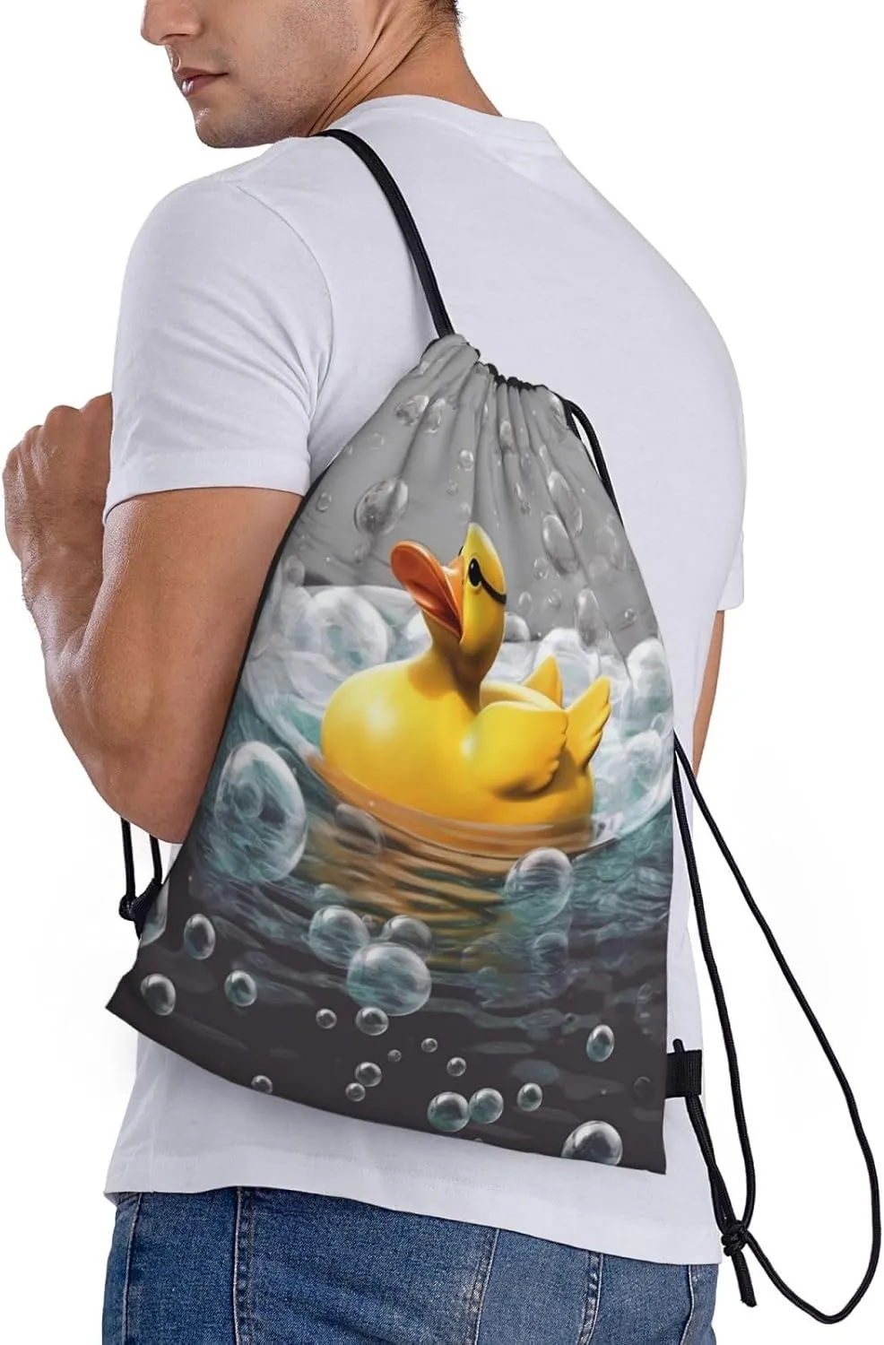 Bubble Duck Drawstring Backpack for Men Women Sports Sackpack Waterproof Gym Sack Draw String Cinch Bags Small