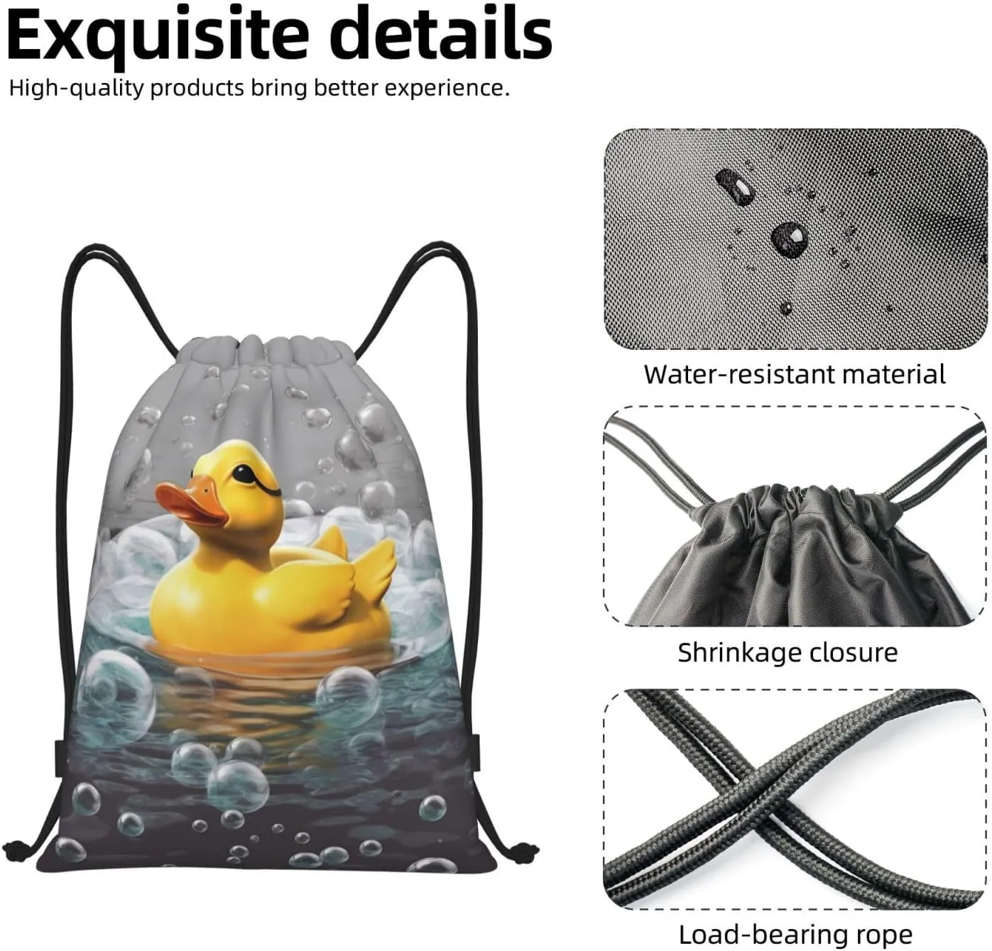 Bubble Duck Drawstring Backpack for Men Women Sports Sackpack Waterproof Gym Sack Draw String Cinch Bags Small