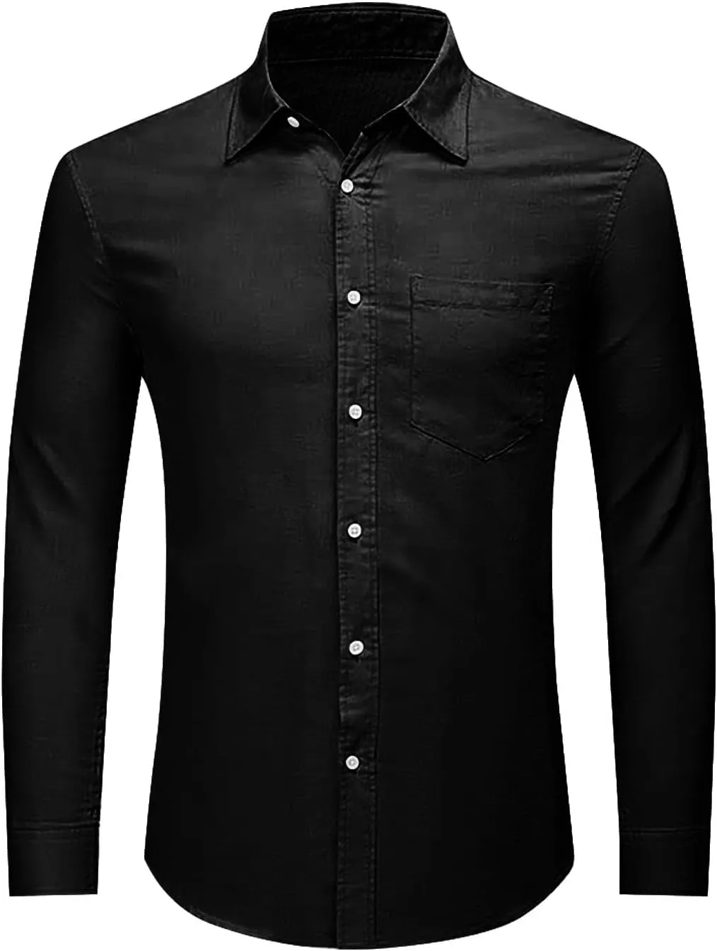 Button Down Linen Shirts for Men Casual Long Sleeve Regular Fit Cotton Beach Tops with Pocket Summer Vacation Shirt