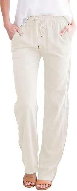 Casual Cotton Linen Pants Women High Waist Drawstring 2025 Summer Loose Lightweight Solid Lounge Long Trousers