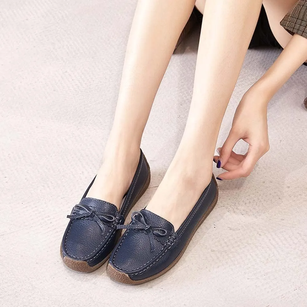 Casual Genuine Leather Comfortable Lightweight Driving Moaccasins Classic Fashion Buckle Slip On Ladies Driving Loafer Flat Shoes
