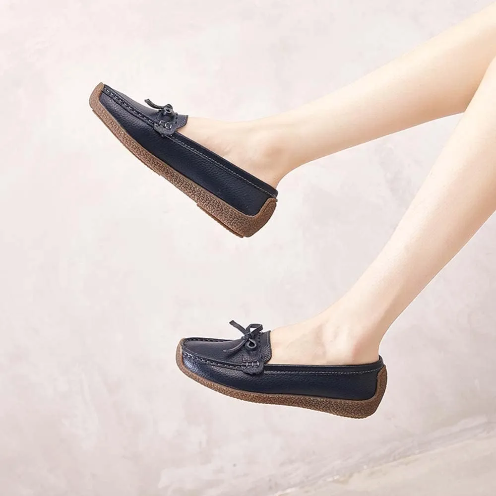 Casual Genuine Leather Comfortable Lightweight Driving Moaccasins Classic Fashion Buckle Slip On Ladies Driving Loafer Flat Shoes