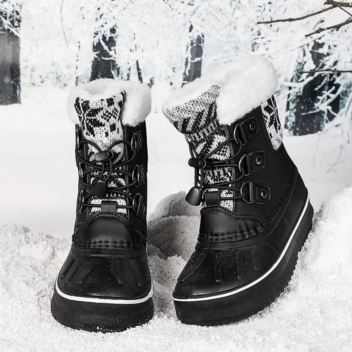 CERYTHRINA Unisex-Child Bootie Snow Boot Duck Girls and Boys Lace Up Rain Duck Boots