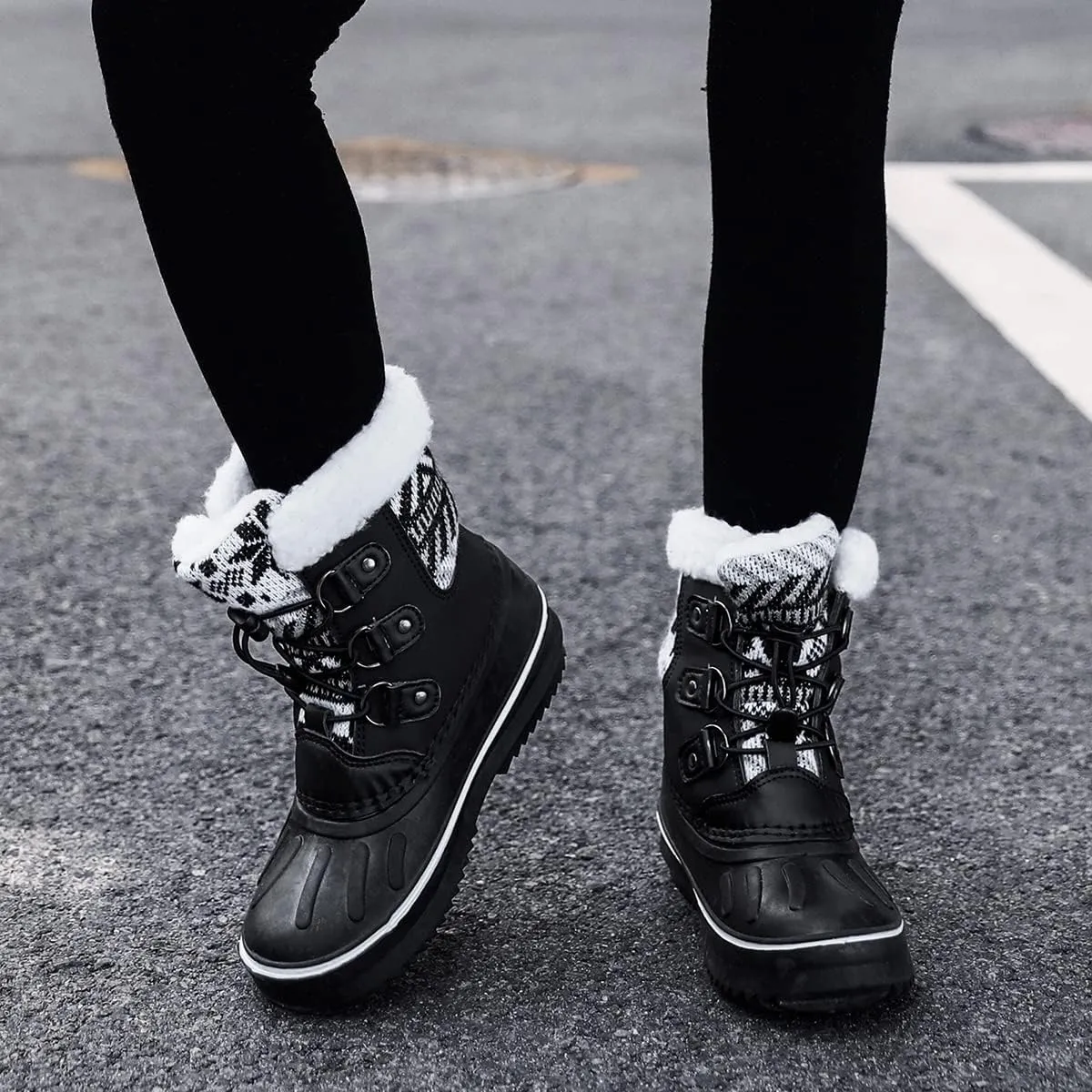 CERYTHRINA Unisex-Child Bootie Snow Boot Duck Girls and Boys Lace Up Rain Duck Boots