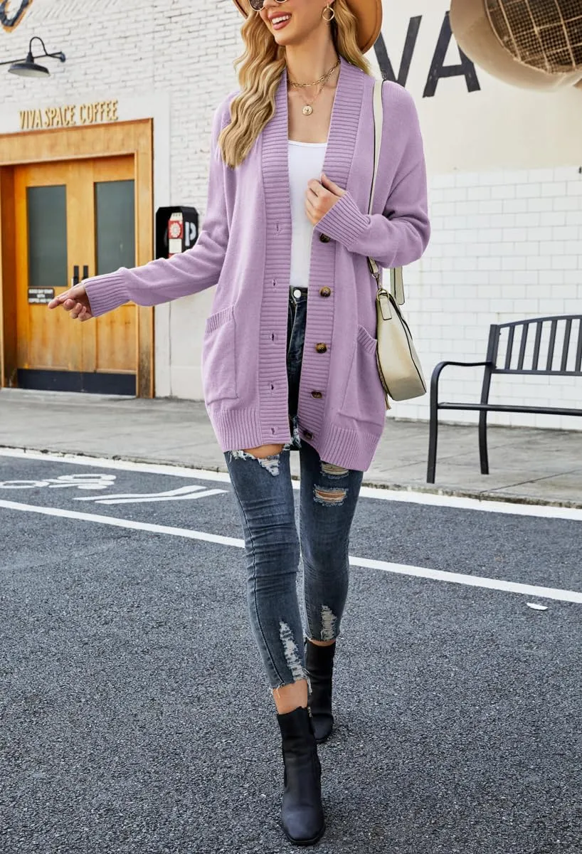 chouyatou Women's Chunky Button Down Cardigan Sweater Long Sleeve Open Front Rib Knitted Sweater Jacket