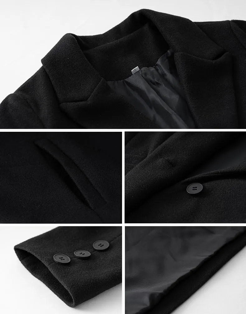chouyatou Women's Fall Notch Lapel Blazer Wool Coat Office Work Wear Warm Winter Pea Coat