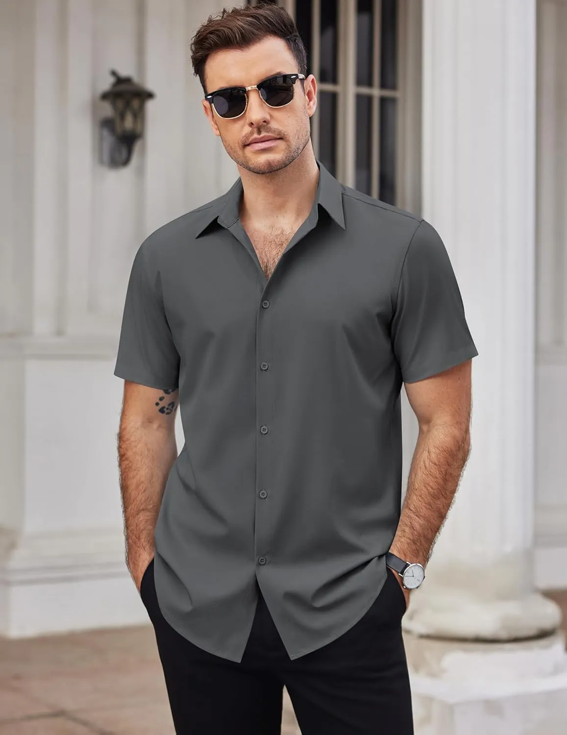 COOFANDY Men's Dress Shirts Short Sleeve Button Down Shirt Business Casual Wrinkle Free Summer Shirts