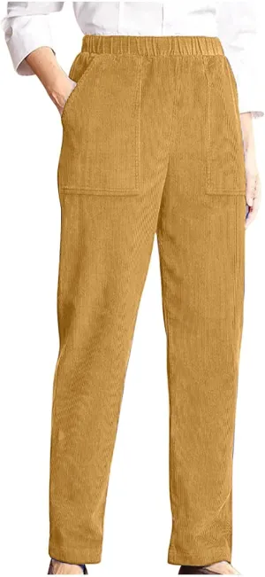 Corduroy Pants for Women 2024 Pull On Straight Leg Slacks Elastic High Waist Trousers Soft Comfy Casual Pants