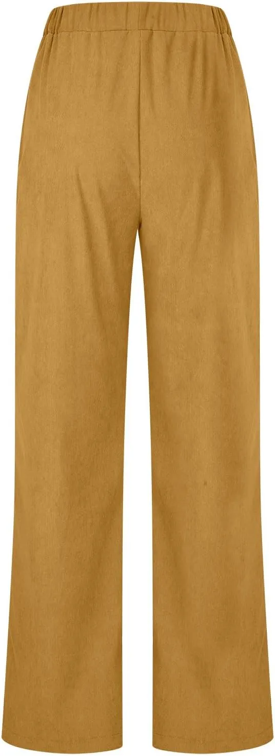 Corduroy Pants for Women 2024 Pull On Straight Leg Slacks Elastic High Waist Trousers Soft Comfy Casual Pants