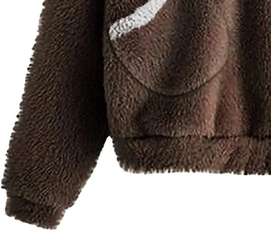 CORIRESHA Women's Cute Teddy Bear Ears Fleece Hoodie Sweatshirt Long Sleeve Warm Plush Pullover Top with Pockets