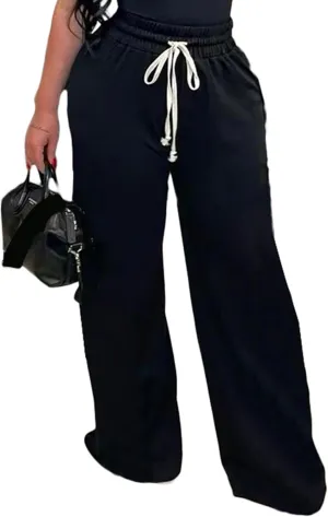 DINGANG High Waisted Casual Sweatpants Women Loose Wide Leg Elastic Waist Drawstring Cargo Striped Sweat Pants