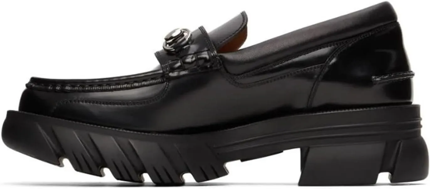 Dress Shoes for Men Designer Metal Buckle Men's Thick Platform Genuine Leather Slip-On Dress Loafers for Office Work and Formal Events