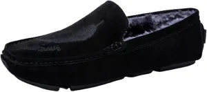 Driving Moccasins Smoking Loafer for Men Genuine Leather Round Toe Leaf Embroidery Perforated Faux Fur Lined Option Comfortable Soft Flat Heel for Any Attire