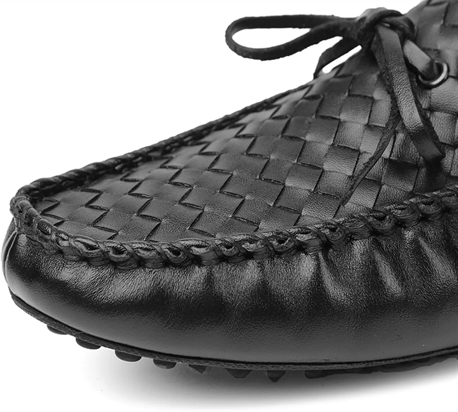 Easy to Put and Remove. Driving Moccasins Loafer Shoes for Men Genuine Leather Woven Deck Shoes 1-Eye Stitching Details Round Toe Anti-Slip Flexible Flat Heel Outdoor for All Occasions
